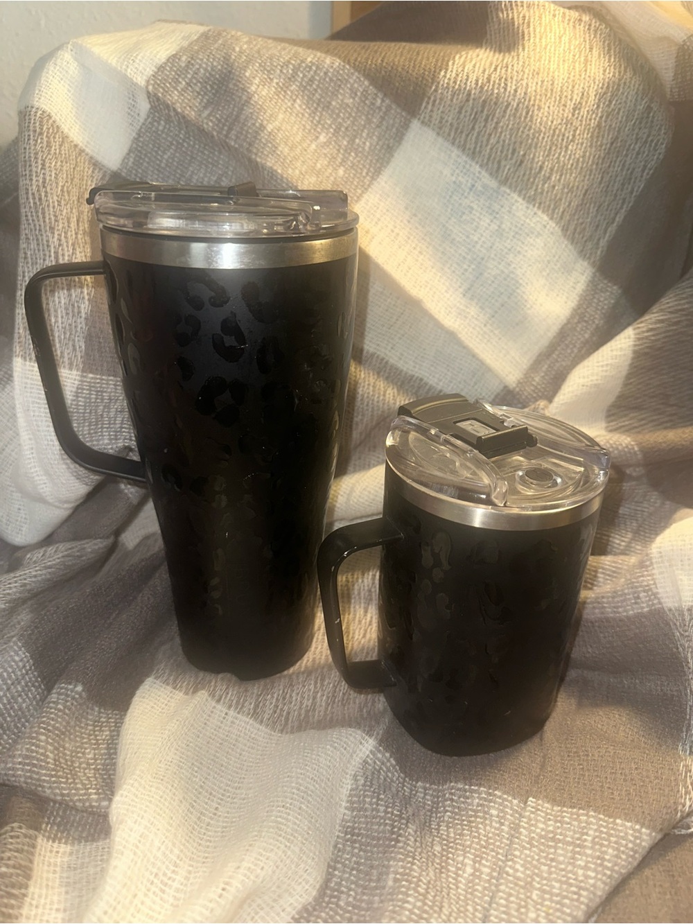 Black Leopard-Print Stainless Travel Mug and Tumbler Set
